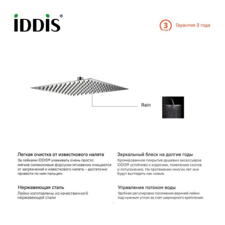 Верхний душ IDDIS Built-in Shower Accessories 00630SSi64, хром